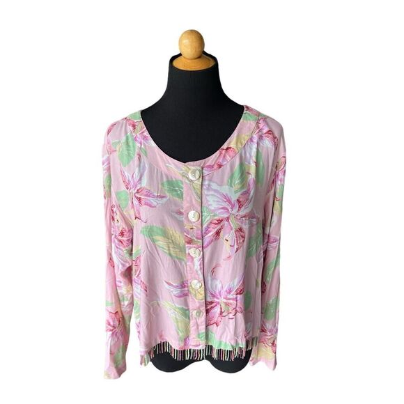 PARADISO LONG TROPICAL BLOUSE SIZE LARGE BEADED - Picture 9 of 9